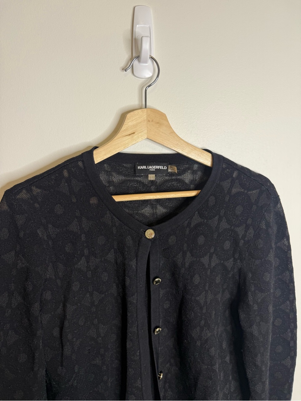 Karl Lagerfeld Black Textured Knit Cardigan size large - Picture 6 of 10